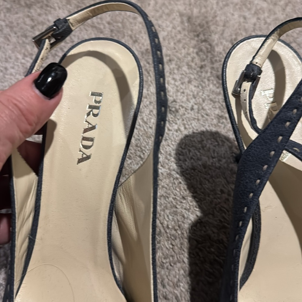 Prada Black Slingback Pointed Toe Heels with Silver Buckle - Picture 7 of 13